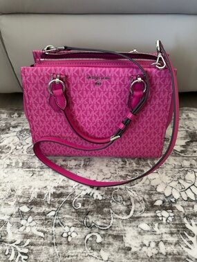 Michael Kors Hot Pink Logo Satchel with Adjustable Strap